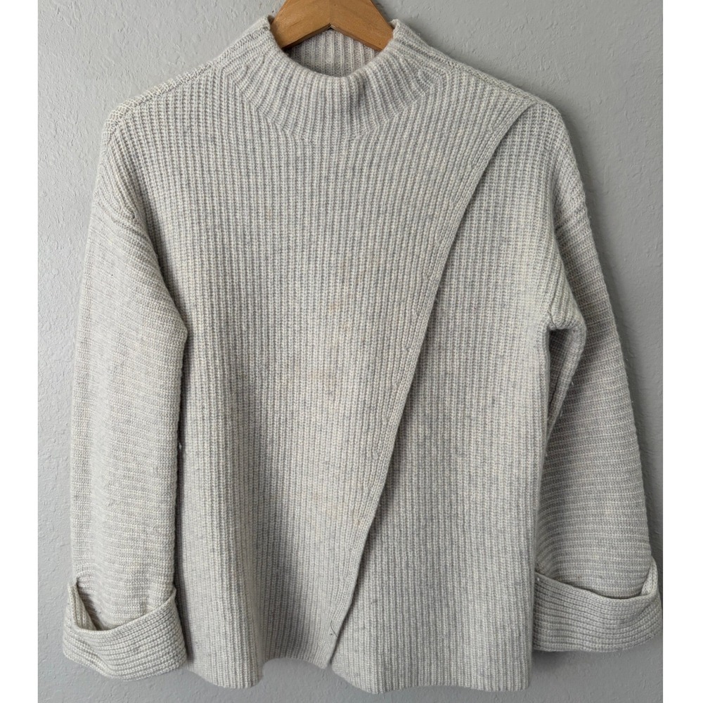 Athleta Women Merino Wool Cashmere Wrap Sweater Small Grey Mock Neck Ribbed